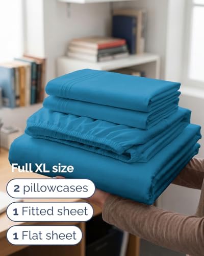 Full XL Sheets - 4 Piece Full XL Sheet Set - Cool & Breathable - Denim Blue
