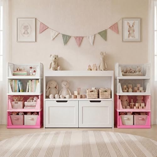 Pink Girl Closet Organizers and Storage Stackable Plastic Drawer Basket for Clothing Stackable Storage Bins Shelf Storage Container for RV Closet Wardrobe Bedroom Bathroom Playroom 8 Pack