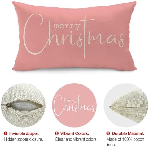 Allorry Christmas Pillow Covers Xmas Decorative Christmas Pink Cotton Cloth Linen Cloth Pillow Cover Sofa Cover Decorative Rectangle Length 12X20 inches