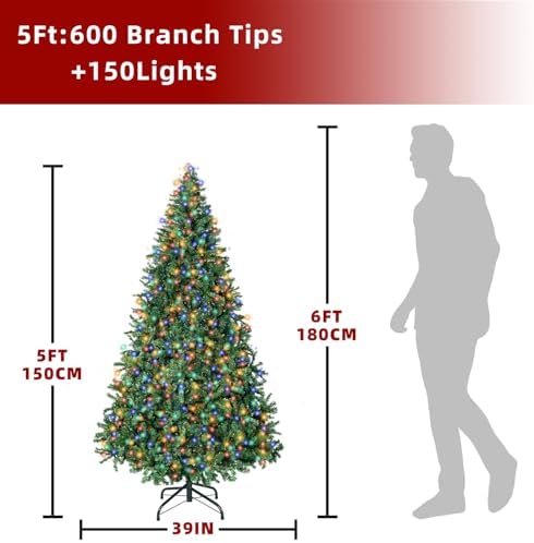 5FT Prelit Christmas Artificial Tree with Led Lights, Lighted Xmas Tree