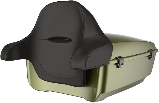 Advanblack Road Glide Tour Trunk Pack Mineral Green Metallic King Tour Trunk Pack Luggage +Wrap-Around Backrest Pad for '97-'25 Harley Touring Road King Street Glide Electra Glide CVO models