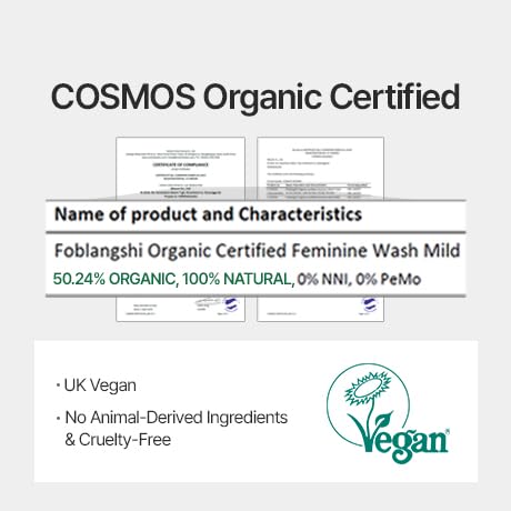 100% Natural Ingredients Premium Organic Feminine Wash, pH Balanced, Fragrance Free Intimate Cleanser, Gentle Daily Foam with Probiotics for Sensitive Skin, Reduce Odor, Vegan, Korea No.1