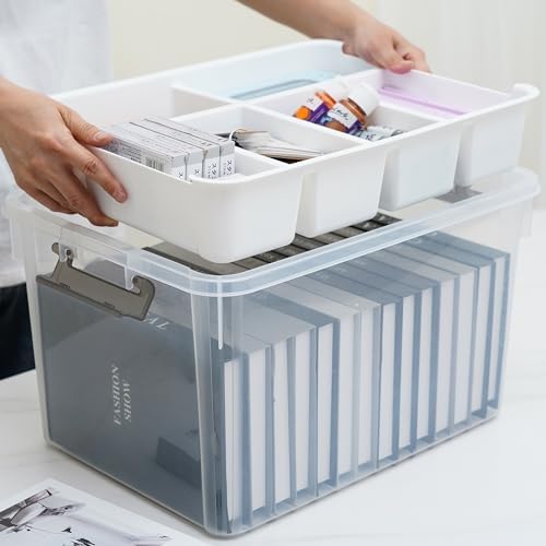 Citylife 32QT 4Packs Clear Craft Organizers and Storage Box with Tray