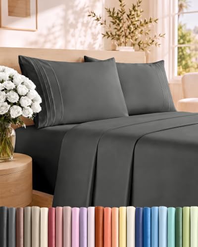 Full Size 4 Piece Sheet Set - Comfy Breathable & Cooling Sheets - Charcoal