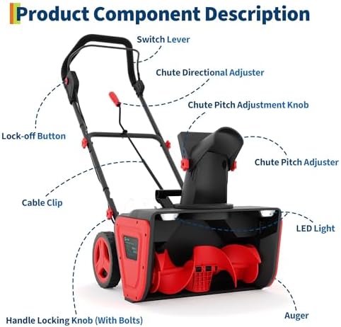 Cordless Snow Blower, Electric Self-Propelled Battery Snow Blower with 2X 20v Battery, Clears 20" Wide, 12" Deep Snow, 180° Rotating Chute, LED Lights for Winter Storm for Sidewalk and Driveways, Red