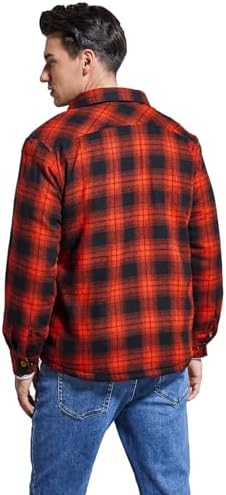 Men's Sherpa Cotton Flannel Shirt Jacket Plaid Button Coat Pocket