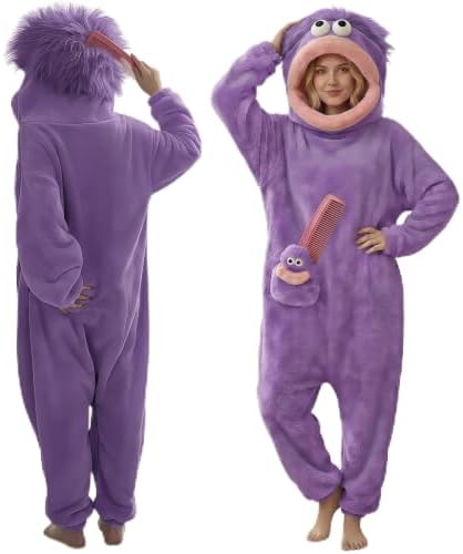 Halloween Adult Big Mouth Monster Onesie, Goofy Coral Fleece Couple Pajamas