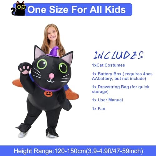 Inflatable Costume Cat for Kids Ride On Cat Blow Up Costumes,Funny Halloween Animal Costume for Girls Boys Cosplay Party