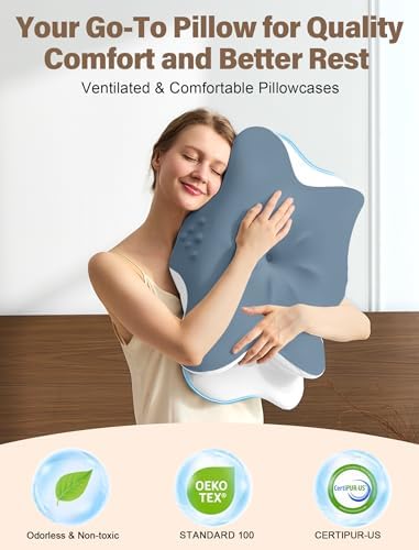 Cervical Neck Pillow for Pain Relief – Ergonomic Memory Foam Pillow for Side Sleeper Contour Orthopedic Bed Pillow for Neck Support with Cooling Cover – Ideal Christmas Birthday Gift - Dark Blue