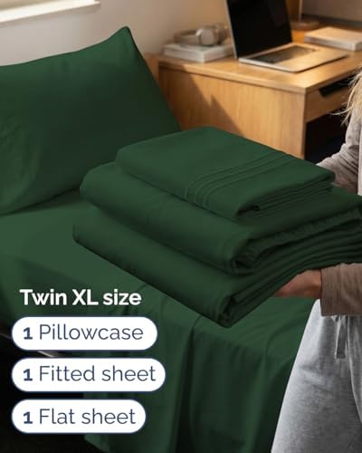 Twin XL Size 3 Piece Sheet Set - Comfy Breathable & Cooling - Emerald Green