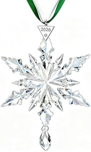 2026 Annual Christmas Ornaments Crystal Snowflake Star - Christmas Tree Ornaments Pendant Sun Catcher Home Hanging Decor (2026 Transparent White Pendant Style)