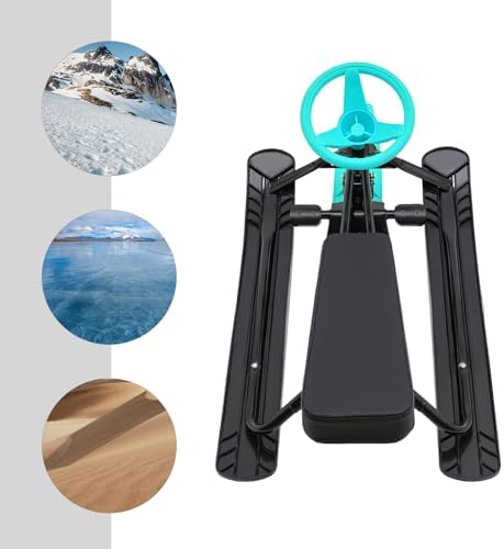 Snow Racer Sled, Ski Sled Slider Board with Steering Wheel, Adjustable Kart Style Design with Serrated Brakes and PU Seat for Kids Age 3-15 Years