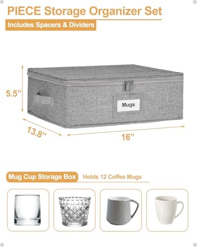 punemi Mug Storage Organizer, 2-Pack Hard Shell Boxes for Packing & Moving