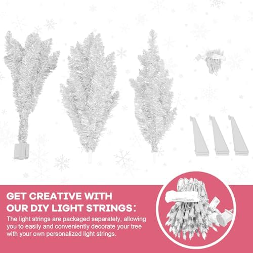 4ft Lighted Artificial White Christmas Tree | Leeheeyee Small Christmas Tree, Not Pre-lit White Tinsel Pine Trees with Lights, Ideal for Home, Office, and Xmas Tree Party Décor