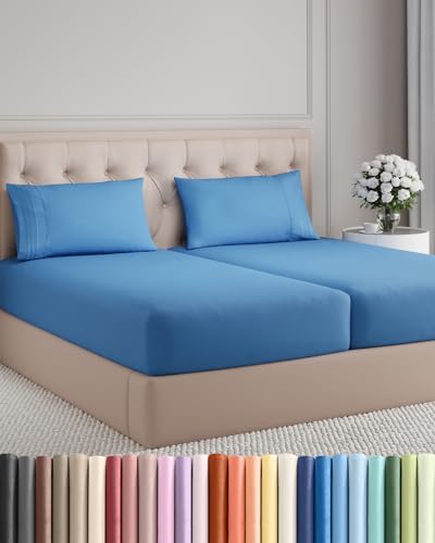 Split King Size 5 Piece Sheet Set - Comfy Breathable & Cooling - Royal Blue