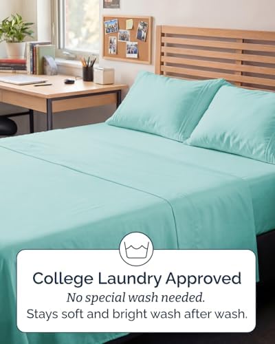 Full XL Sheets - 4 Piece Full XL Sheet Set - Cool & Breathable - Spa Blue