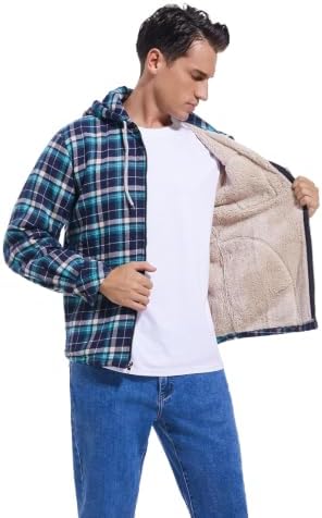 Elesuit Men's Full Zip Fleece Flannel Jacket Shirt Plaid Cotton Hoodie Coat