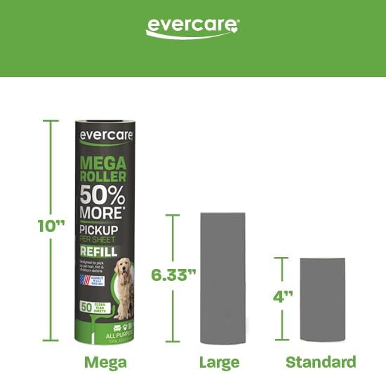 Evercare 10-Inch Mega All-Purpose Pet Hair Lint Roller Refill, 50 Sheets – Sticky Roller for Pet Hair, Cat & Dog_Hair Remover, Lint Remover, Pet_Hair_Remover for Furniture, Clothing & Cars (Pack of 3)