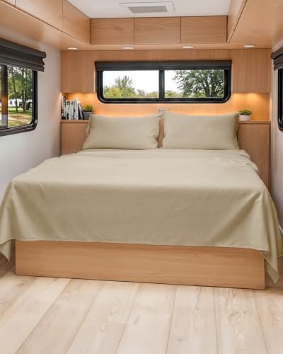 Short Queen Size 4 Piece Bed Sheet Set - RV Short Queen - Heathered Beige