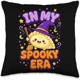 Squishy Dumpling in My Spooky Era Cute Witch Halloween Girls Throw Pillow