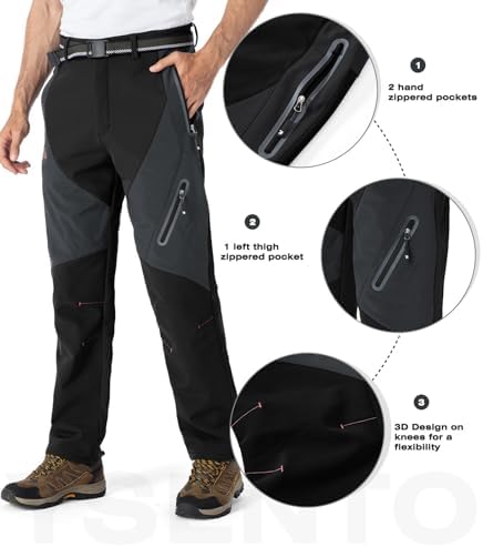 YSENTO Men's Snow Pants Fleece Lined Hiking Ski Winter Insulated Utility Work