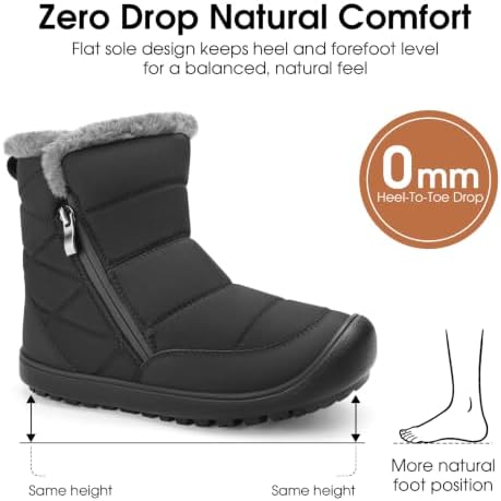 Women's Winter Snow Boots Zero-Drop Warm Insulated Ankle Zip Boots