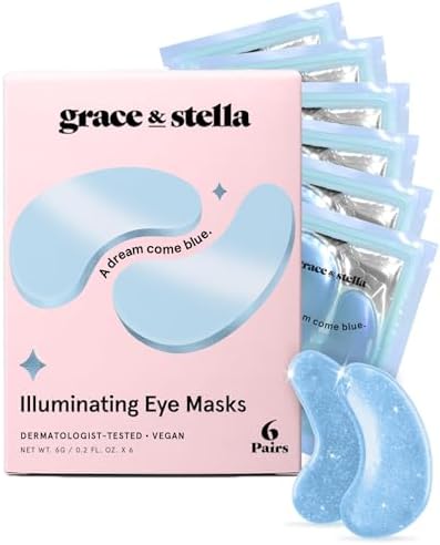 grace & stella Award Winning Under Eye Mask Reduce Dark Circles, Puffy Eyes, Undereye Bags, Wrinkles, Gel Under Eye Patches, Small Gifts for Women, Gifts Under 10 Dollars, Vegan (6 Pairs, Blue)