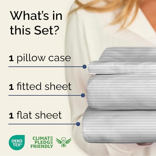 Twin 3 Piece Striped Sheet Set - Soft, Breathable & Cooling - Fine Lines