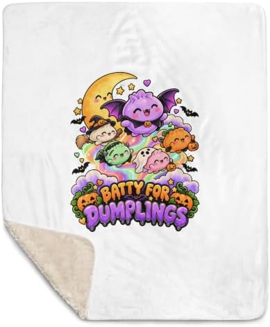 Batty for Dumplings Cute Kawaii Halloween Squishy Graphic Sherpa Throw Blanket