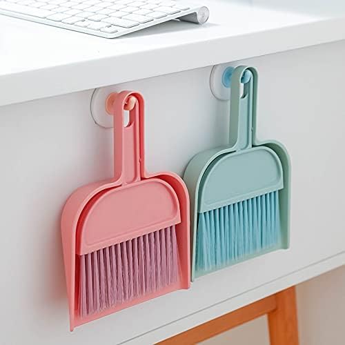 (Pack of 2 Mini Desktop Plastic Sweep Cleaning Brush Keyboard Brush Small Broom Dustpan Set with Hanging Hook