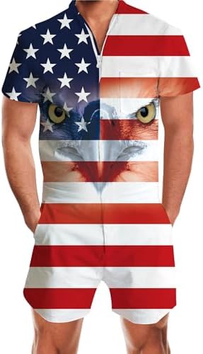 RAISEVERN Mens Romper Male Zipper Shorts Sleeve One Piece Bro Outfits