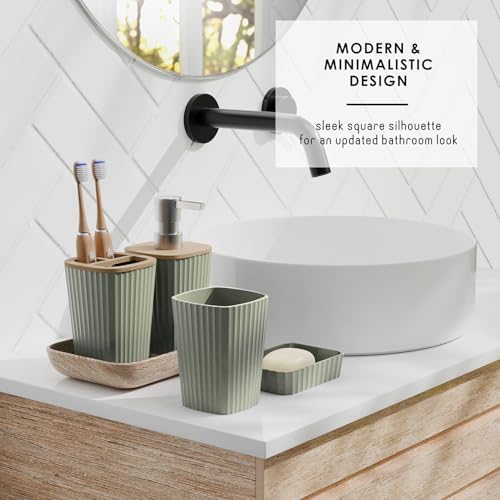 Clara Clark Bathroom Set - Sage Green Bathroom Accessories Set, 6PC Bathroom Accessory Set, Bathroom Sets with Toilet Brush, Trash Can & Soap Dispenser