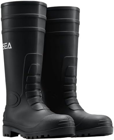 HISEA Men's Steel-Toe Rain Boots, Rubber Boots Waterproof Slip Resistant