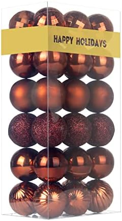 Bronze 1.6" Small Christmas Balls Christmas Tree Decoration Ornaments Shatterproof Hanging Balls for Xmas Tree Holiday Wreath Garland Decor Set of 36pcs Brown Christmas Ornaments