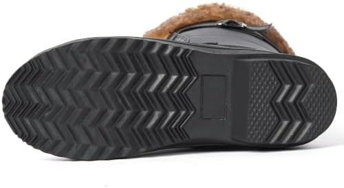 AUSLAND Women's Black Winter Snow Boots Twin Peaks Fur Mid-Calf Waterproof Lace Up Boots D7627