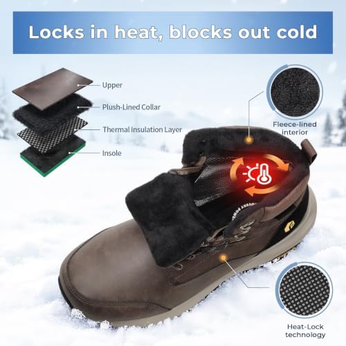 FitVille Mens Snow boots Wide Width Fur Lined Warm Winter Boots with Heat Lock Technology and Adjustable Lace up, Slip-Resistant Outsole for Outdoor