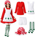 5 Pcs Women's Halloween Strawberry Cake Cosplay Costume Set, Red Dress