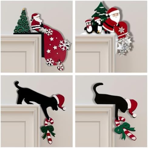 Christmas Door Topper Holiday Home Decor Funny Snowman Santa Claus Top Door Frame Corner Sign Decorations, Windows Walls DIY Craft for Christmas Party Ornament (B)