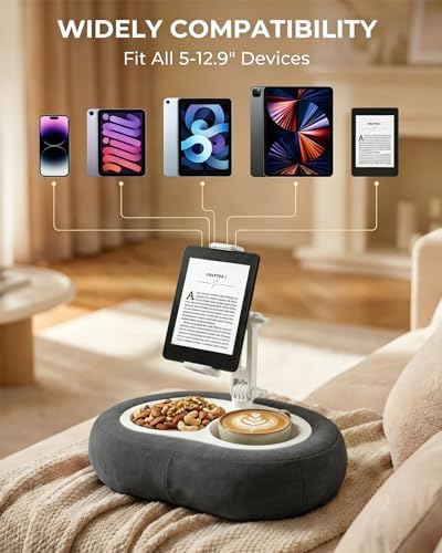 Miledi Tablet Pillow Stand for Bed with 360° Rotating Holder, Dark Gray