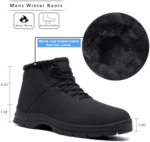 CARENURSE Mens Winter Snow Boots Water Resistant Warm Fur Lined Anti Slip Work Ankle Shoes Casual Lightweight Hiking Outdoor Trekking Boot