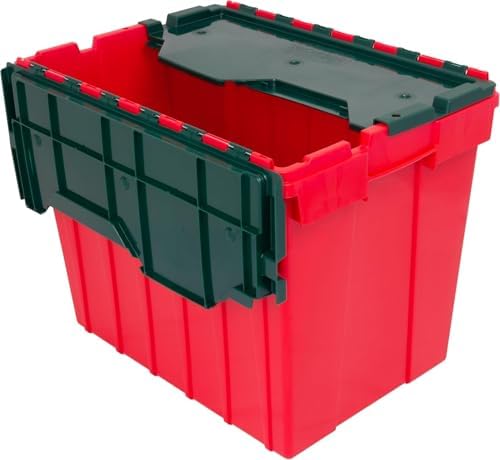 Akro-Mils 66497RDGRN 18 Gallon Plastic Stackable Storage KeepBox Tote Container with Hinged Attached Lid, 21-Inch L x 15-Inch W x 17-Inch H, Red/Green