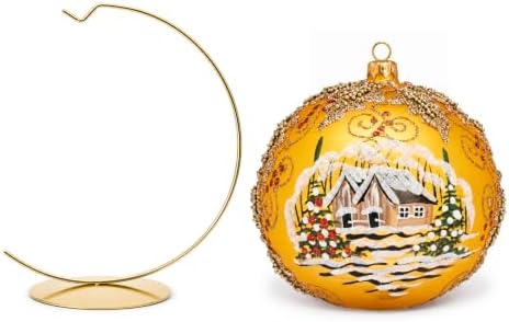 Hand Blown Glass Ball Christmas Ornament, 6 in, Blast Gold