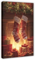 JDBeehpy Christmas Red Knit Stockings Fireplace Wall Art Framed 8x12inch
