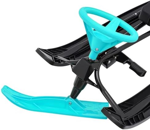 Snow Racer Sled, Ski Sled Slider Board with Steering Wheel Twin Brakes Snow Scooter Ski Sled Snowboard Snow Sled for Kids Teenagers Adults