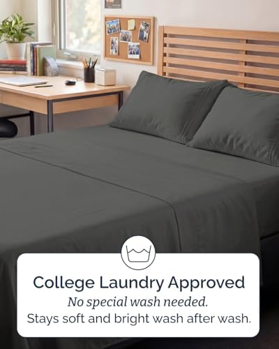 Full XL Sheets - 4 Piece Full XL Sheet Set - Cool & Breathable - Charcoal