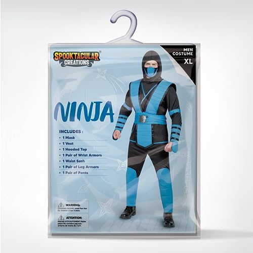 Spooktacular Creations Men Blue Ninja Costume Set for Adult Halloween Dress Up Party Cosplay