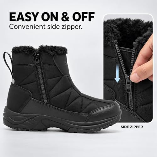 SILENTCARE Men's Waterproof Winter Snow Boots: Warm Fur Lined, Side Zipper