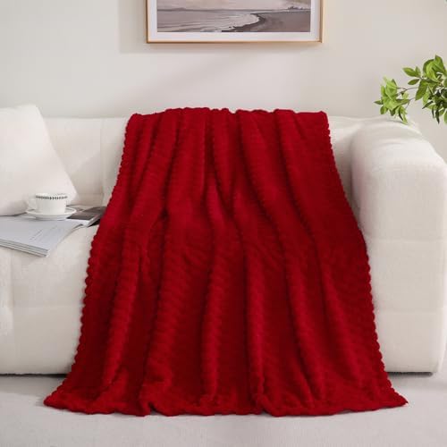 Puncuntex Red Throw Blanket 60"×80" inches Fuzzy 3D Jacquard Decorative