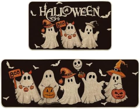 Artoid Mode Ghost Bat Black Halloween Kitchen Mats Set of 2-17x29+17x47