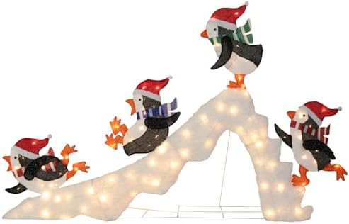 7 FT Lighted Christmas Penguin On Slide, Pre‑Lit Outdoor Yard Decor